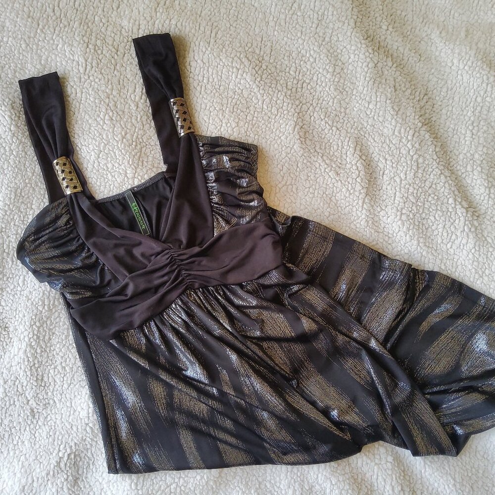 Shimmering Chic Black and Silver Metallic Party Dress